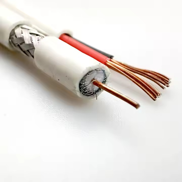 Coaxial cable RG6 with 2 power wire Siamese cables for CCTV White PVC jacket CPR Eca